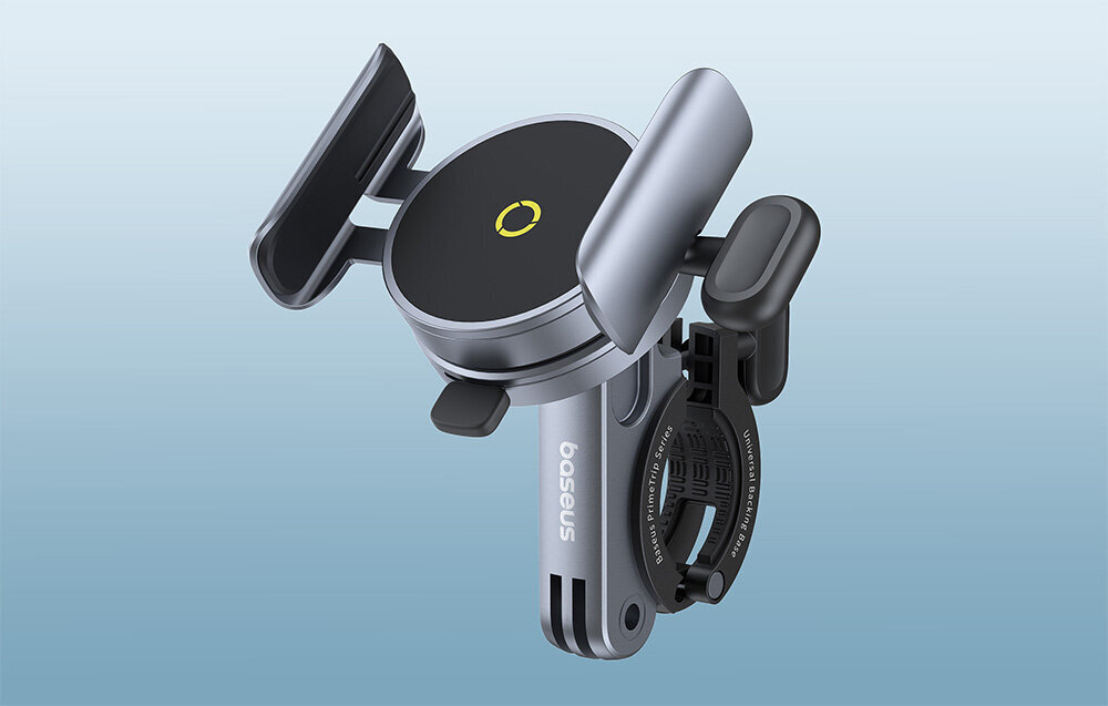 Uchwyt na telefon do roweru BASEUS PrimeTrip Magnetyczny C40569000121-00 Szaro-czarny, Uniwersalny i wygodny, Uchwyt pokazany do frontu lewo skos pionowo