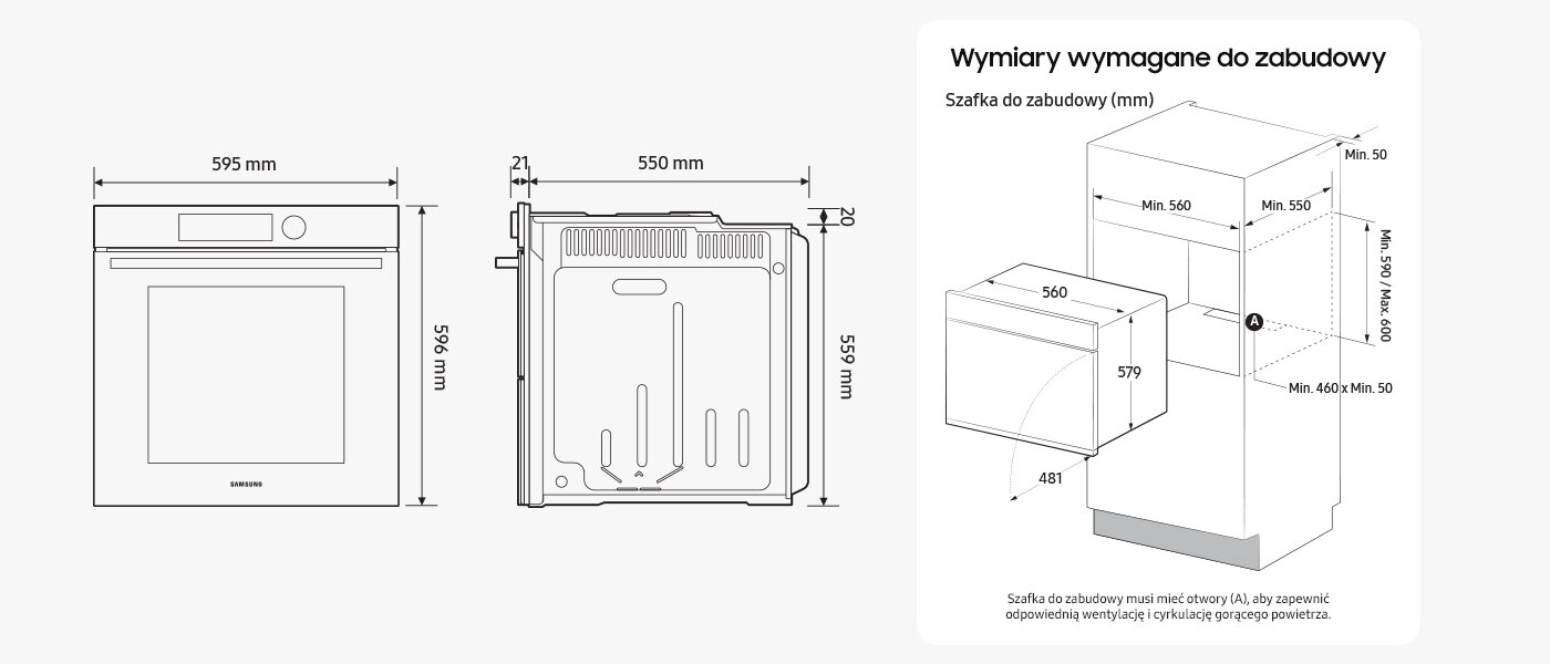 Wymiary urządzenia - Media Expert - Samsung piekarnik Dual Cook NV7B4220ZAB