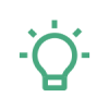 Ikona przedstawia zieloną żarówkę z promieniami wokół, symbolizującą pomysł lub oświetlenie.