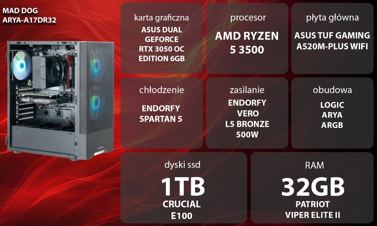 Osoba siedzi przy biurku z komputerem, na którym wyświetlana jest gra. W tle widoczne jest logo w kształcie żółtego przycisku z czarnym trójkątem skierowanym w prawo.