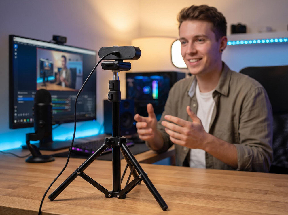 Kamera internetowa XQUANTUM IC100K zaciskową stopkę od kilku milimetrów (ultrabookie) do kilku centymetrów (starsze monitory) do statywu fotograficznego ze gwintem ¼ cala Waga około 110 g