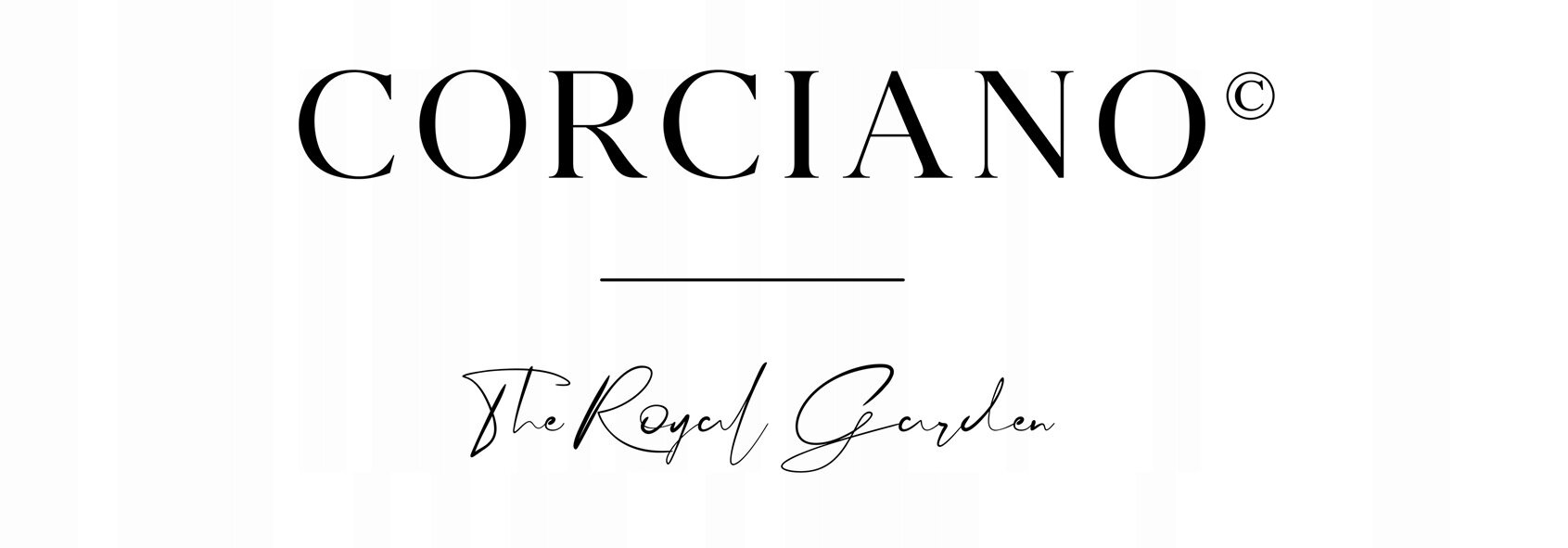 Logo z napisem \'CORCIANO ©\' oraz poniżej \'The Royal Garden\'.