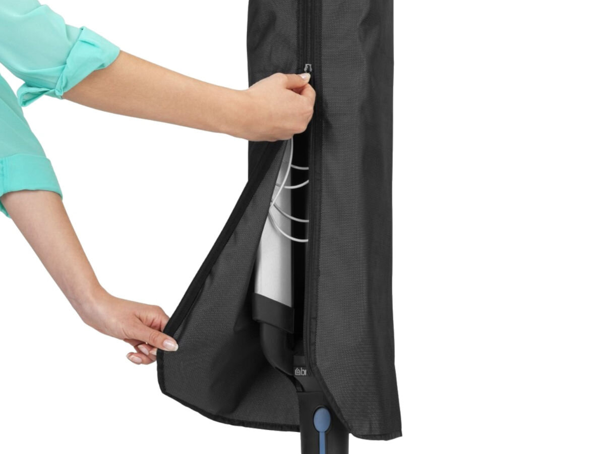 Suszarka ogrodowa BRABANTIA Lift -O- Matic Advance (100222), linki, efektywnej, ramiona, głowica, pokrowiec, na białym tle zastosowanie pokrowca na suszarce ogrodowej