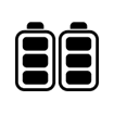 Ikona przedstawia dwie czarne baterie z trzema poziomymi paskami każda, symbolizujące pełne naładowanie.