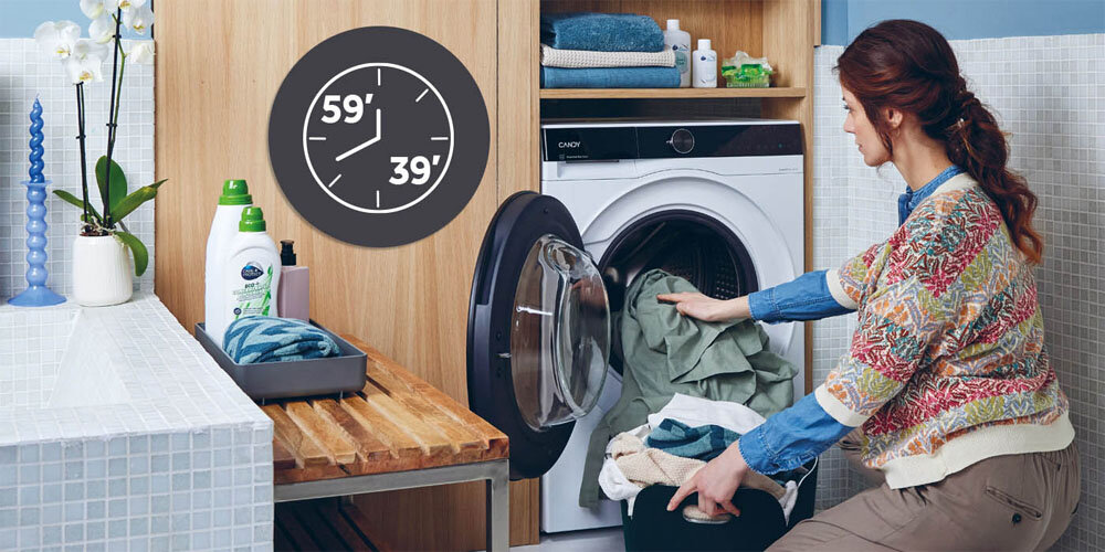 Pralka CANDY AI ProWash 700 BS 410B10-S Codzienne pranie w mniej niż godzinę szybkie skuteczne Higiena Plus Specjalne 59 minut ekspresowe prania