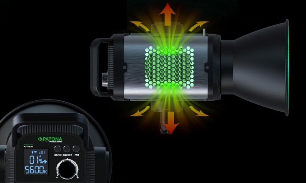 Lampa LED PATONA Premium COB-300 APRC z mocowaniem Bowens Wentylator zapobiega przegrzaniu