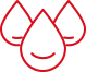 Czerwony symbol trzech kropli wody ułożonych w trójkąt, z uśmiechem na środkowej kropli.