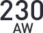 Czarny tekst \'230 AW\' na białym tle.
