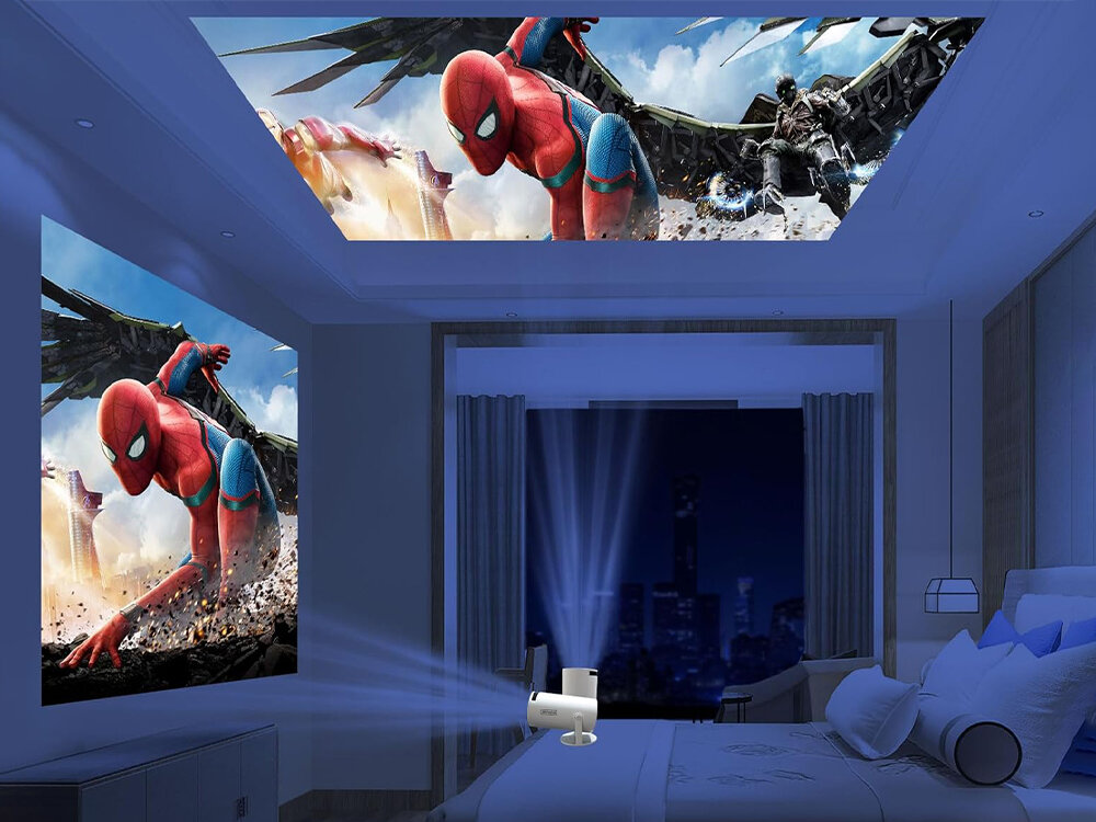 Projektor ZENWIRE R1 HD uchwyt obrotowy 360 stopni aluminium regulacja, projektor z regulacją obrotów wyświetlający obraz na ścianie oraz suficie