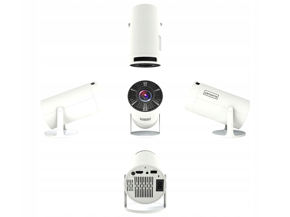 Projektor ZENWIRE R1 HD cicha praca komfort użytkowania, projektor na białym tle z różnych perspektyw