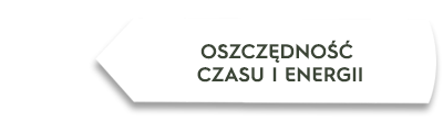 Biały prostokąt z czarnym tekstem: \'OSZCZĘDNOŚĆ CZASU I ENERGII\'.