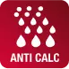 Ikona przedstawia białe krople wody na czerwonym tle z napisem \'ANTI CALC\'.