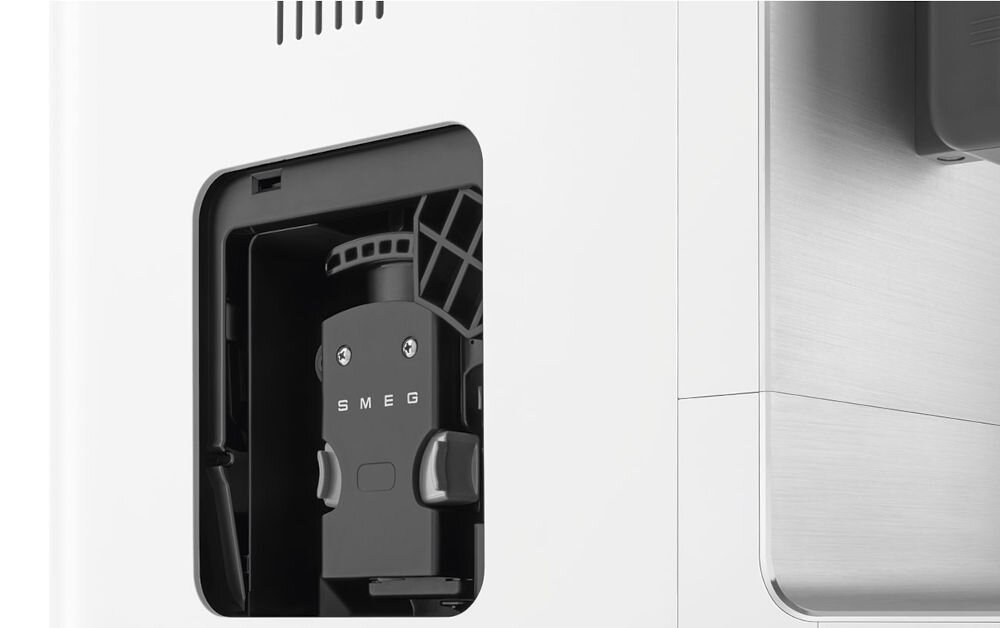 Ekspres SMEG BCC13WHMEU system grzewczy Thermoblock idealny aromat i smak ciśnienie 19 barów doskonała ekstrakcja pełny intensywny smak kawy wbudowany młynek do kawy śiwęzo zmielone ziarna 