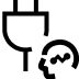 Ikona przedstawia czarny symbol wtyczki elektrycznej obok stylizowanej głowy z wykresem. Tło jest białe.