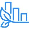 Ikona przedstawia niebieski symbol liścia z trzema pionowymi prostokątami przypominającymi wykres słupkowy.