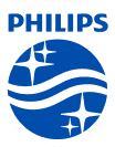 Logo PHILIPS w kolorze niebieskim z białymi falami i gwiazdami.