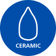 Niebieska ikona z białym konturem kropli i napisem \'CERAMIC\'.