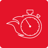 Czerwona ikona przedstawiająca biały stoper z płomieniem po lewej stronie.