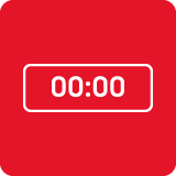 Czerwony kwadrat z białym obramowaniem prostokąta, wewnątrz którego znajduje się napis \'00:00\'.