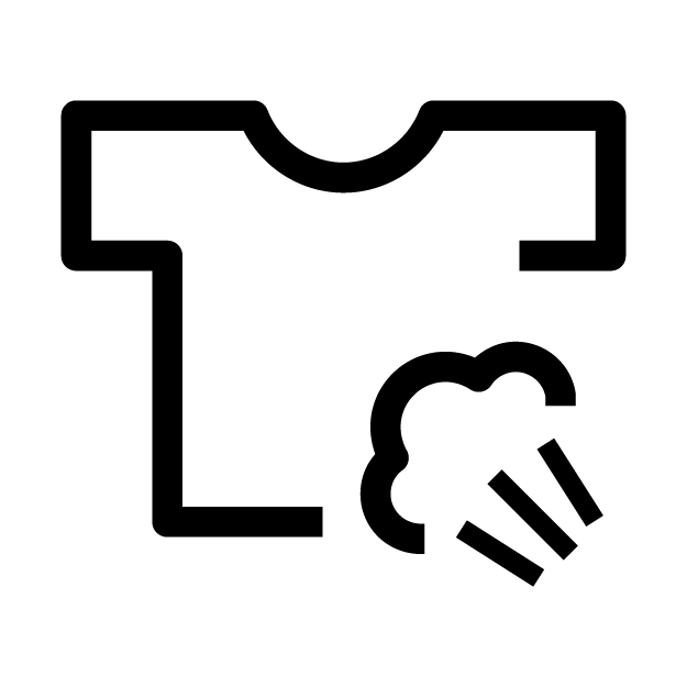 Ikona przedstawia kontur koszulki z symbolem pary wodnej poniżej, co może sugerować funkcję parową.