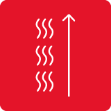 Czerwona ikona z białymi falami po lewej stronie i strzałką skierowaną w górę po prawej stronie.