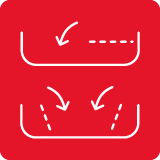 Czerwony kwadrat z dwoma białymi ikonami przedstawiającymi schematy strzałek wskazujących kierunek przepływu wody.