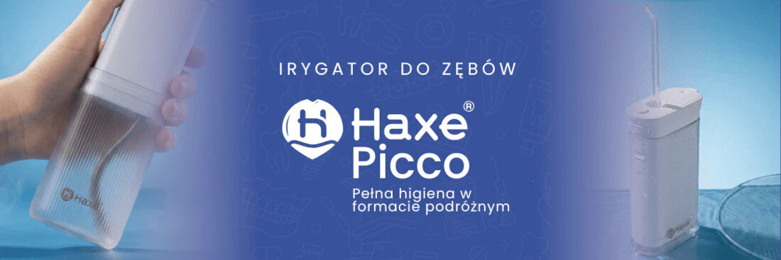 Irygator do zębów HAXE HX714 wygląd prezentacja wizualizacja design Skuteczna higiena jamy ustnej baner irygator w dłoni