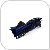 Obraz przedstawia niebieską szczotkę z czarnymi włoskami, prawdopodobnie część robota sprzątającego. Szczotka ma spiralny kształt.