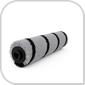 Obraz przedstawia szarą szczotkę walcową z czarnymi paskami, prawdopodobnie część zamienna do urządzenia sprzątającego.