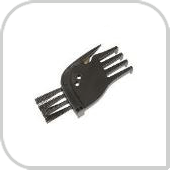 Czarna szczotka do robota sprzątającego z kilkoma rzędami włosia. Ma kształt przypominający rękę z palcami.