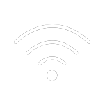 Ikona przedstawia symbol Wi-Fi z trzema zakrzywionymi liniami nad kropką, na białym tle.