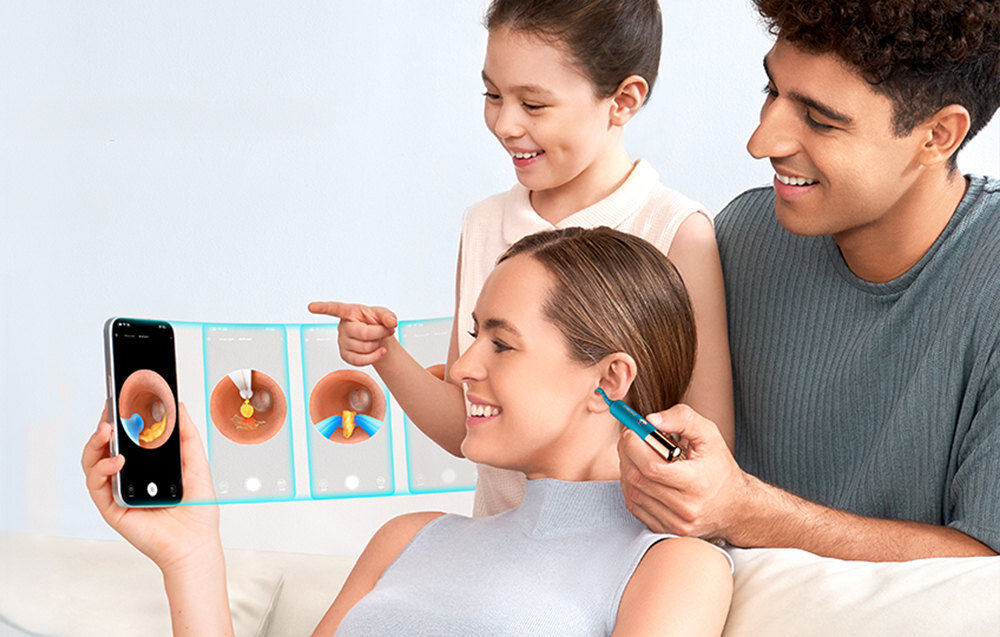 Otoskop z kamerą BEBIRD Earsight Ultra Niebieski Rozwiązanie dla rodziny rodzina usuwa osobien woskowinę i sprawdza w czasie rzeczywistym podgląd kolorowe końcówki  akcesoria przez dorosłych, seniorów oraz dzieci, przy czym w przypadku najmłodszych