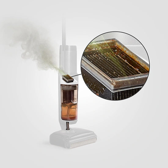 Widok przekroju innego mopa oraz zbliżenie na brudny filtr