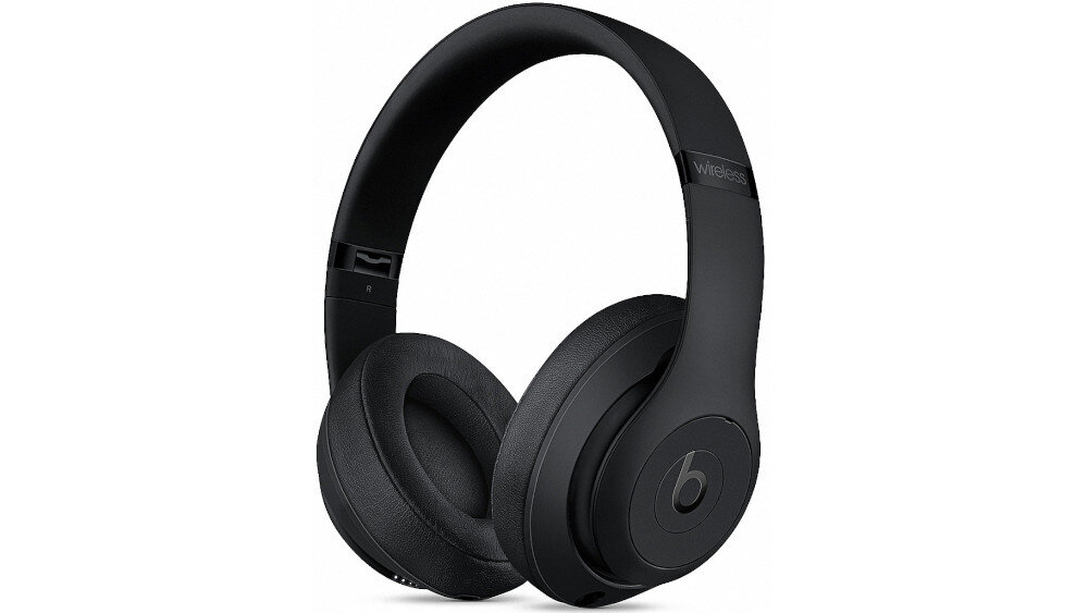 Czarne słuchawki nauszne z widocznym logo \'b\' na nauszniku. Na pałąku znajduje się napis \'wireless\'.