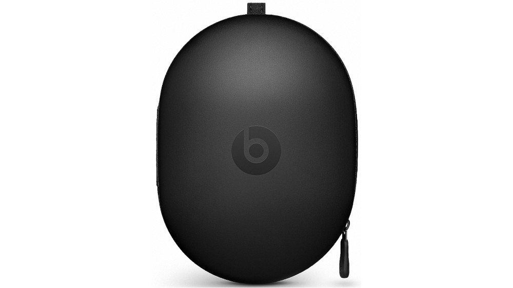 Czarne, owalne etui z logo \'b\' na środku, z zamkiem błyskawicznym na krawędzi.