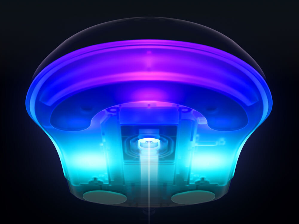 Mysz STEELSERIES Rival 3 Gen 2 widok podświetlonej myszy od dołu sensor optyczny TrueMove Core rozdzielczość 8500 DPI śledzenie 1:1 prędkość 300 IPS przyspiesenie 35g