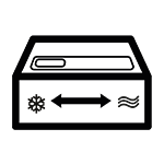 Komora Optimal Fresh+ do przechowywania mięsa czy ryb Czarny symbol przedstawiający szufladę z ikoną płatka śniegu po lewej, strzałką dwukierunkową na środku i falą po prawej stronie.