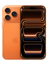 Smartfon w kolorze pomarańczowym z trzema aparatami z tyłu i wyświetlaczem z abstrakcyjną grafiką. Na obudowie widoczne jest logo w kształcie nadgryzionego jabłka.