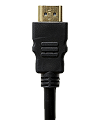Czarny kabel HDMI z widoczną wtyczką o standardowym kształcie. Wtyczka posiada charakterystyczne żłobienia na obudowie.