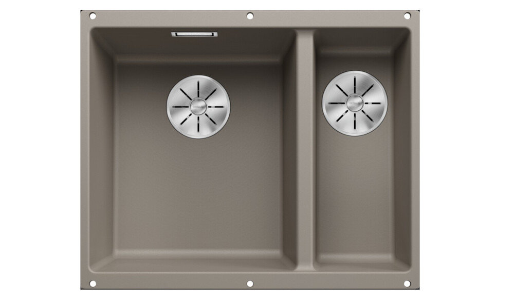 ZLEWOZMYWAK BLANCO Subline 340/160-U 523565 styl dwukomorowy podwieszany funkcjonalność kolor Tartufo duża komora Silgranit PuraDur trwałość łatwa pielęgnacja 