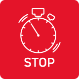 Czerwona ikona z białym symbolem stopera i napisem \'STOP\'.