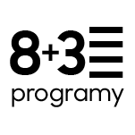 Grafika przedstawia napis \'8+3 programy\' z trzema poziomymi liniami obok tekstu.