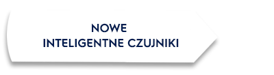 Biała strzałka z czarnym obramowaniem zawiera tekst: NOWE INTELIGENTNE CZUJNIKI.