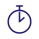 Ikona przedstawia ciemnoniebieski symbol stopera na białym tle. Stoper ma okrągłą tarczę i prosty wskaźnik czasu.