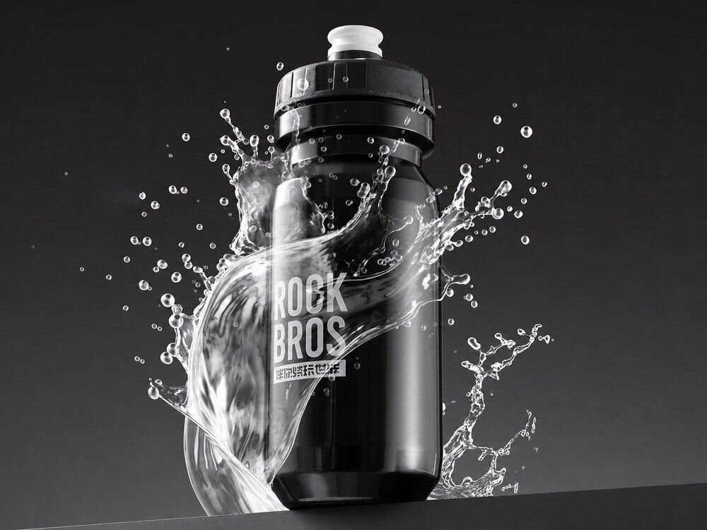 Bidon ROCKBROS 35210066001 600 ml Czarny, nawodnienie, rower, trening, ruch, Sportowa butelka na białym tle.