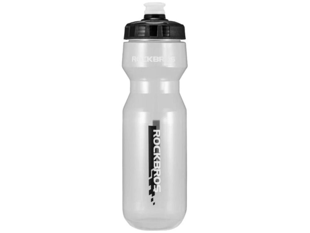 Bidon ROCKBROS DCBT69TBK 750 ml Przezroczysto-czarny, trasa, trening, napój, nawodnienie, Ręka trzymająca bidon na tle zieleni.