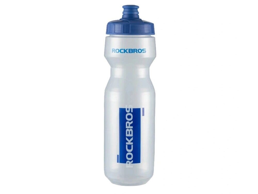 Bidon ROCKBROS DCBT69TB 750 ml Przezroczysto-niebieski, trasa, trening, napój, nawodnienie, Ręka trzymająca bidon na tle zieleni.