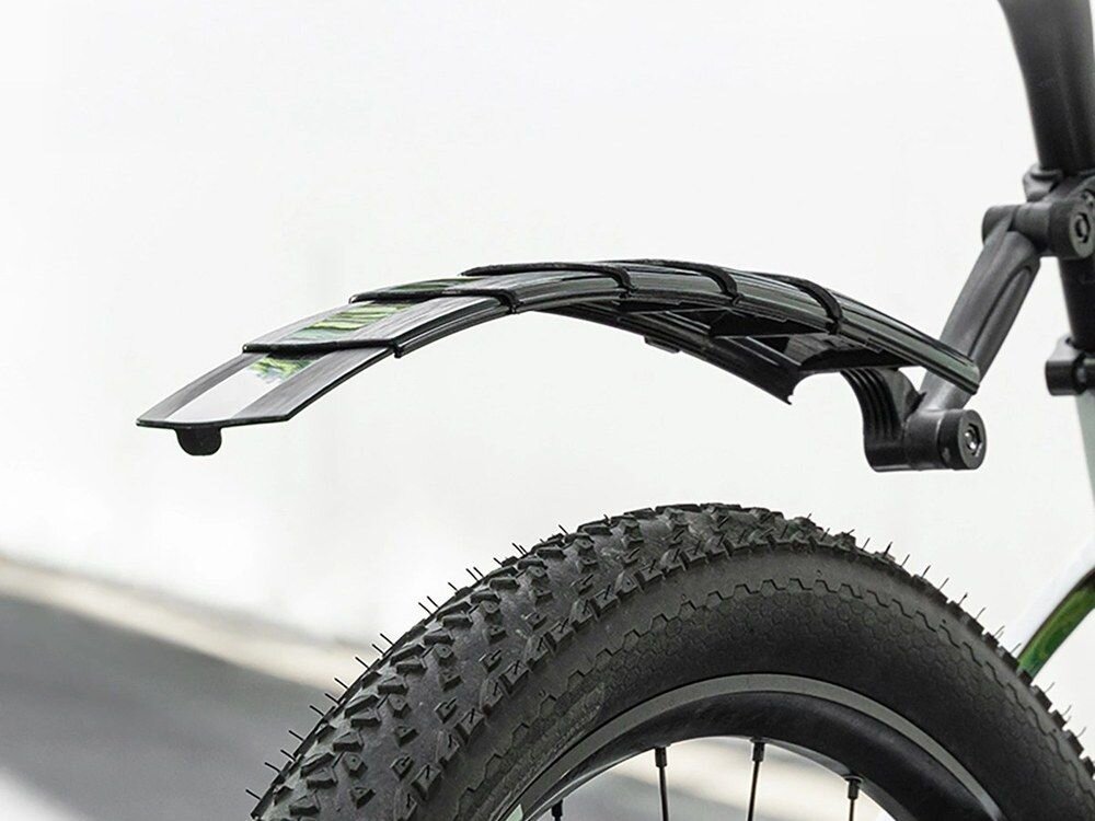 Błotniki rowerowe ROCKBROS FK-810, materiał, trwałość, tworzywo, odporność, Złożony, krótki błotnik nad szeroką oponą.