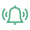 Ikona przedstawia zielony dzwonek z falami po bokach, sugerującymi dźwięk lub powiadomienie.