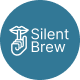 Ikona w kształcie niebieskiego koła z białym symbolem dłoni przy ustach i napisem \'Silent Brew\'.